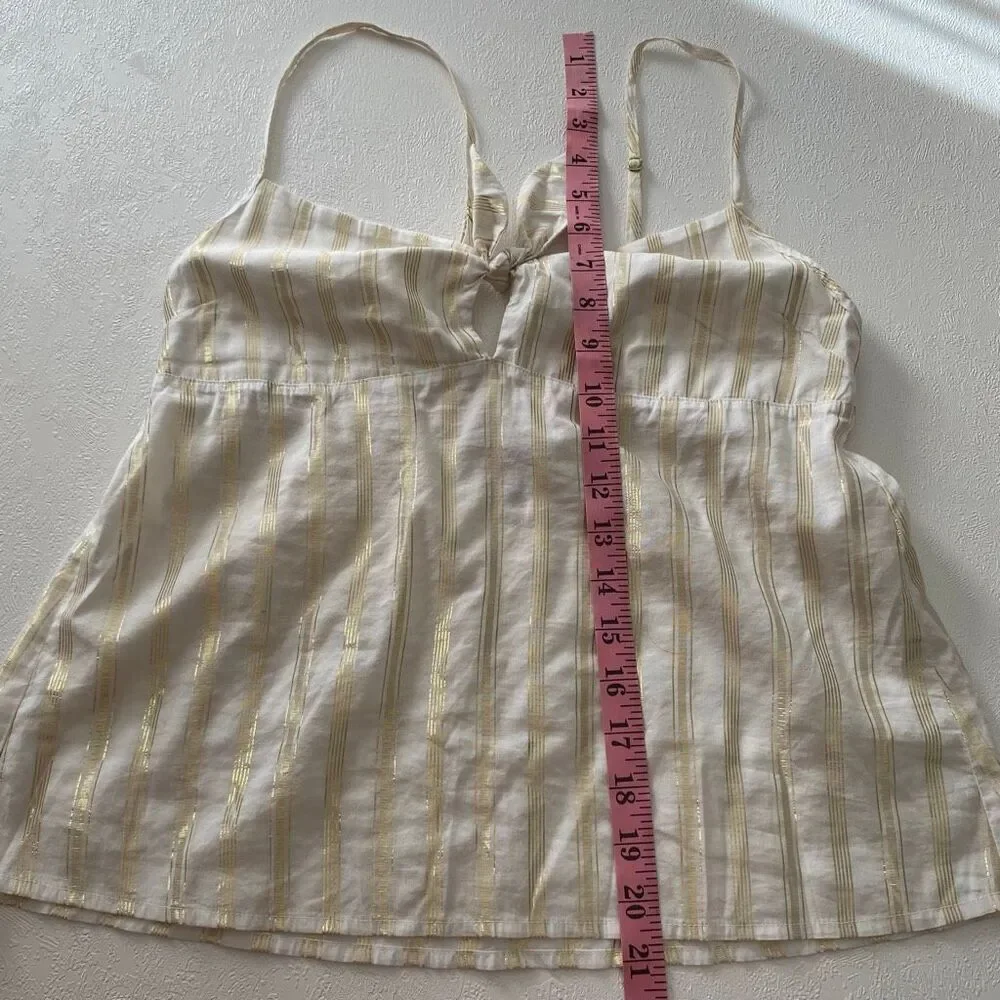 Victoria’s Secret Gold Striped Tie-Front Cami Top Size M – Adjustable Straps